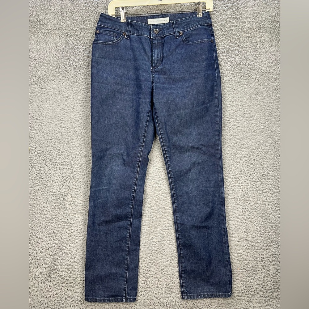 Chico’s Platinum Jeans Womens Size 0 (30x29.5) Small Medium Wash Straight Leg